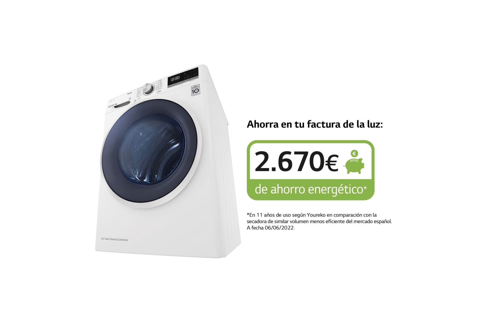 LG Secadora con Bomba de calor Dual Inverter 9kg, Clasificación A++, Blanca, Serie 5, RH90V5AV6Q