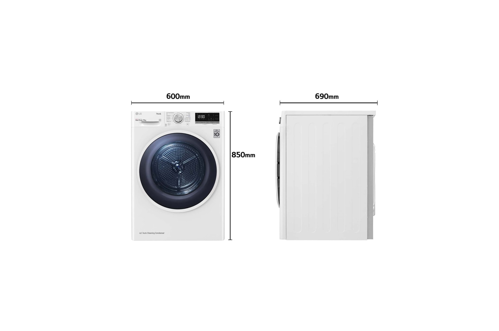 LG Secadora con Bomba de calor Dual Inverter 9kg, Clasificación A++, Blanca, Serie 5, RH90V5AV6Q
