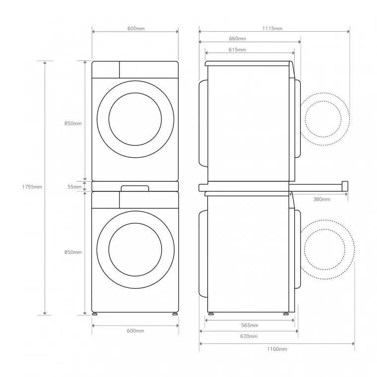 LG Torre de Lavado, Blanca, Lavadora inteligente 9kg, 1400rpm, 10% más eficiente que A + Secadora 8kg, A+++, TORRE0908KG.SET