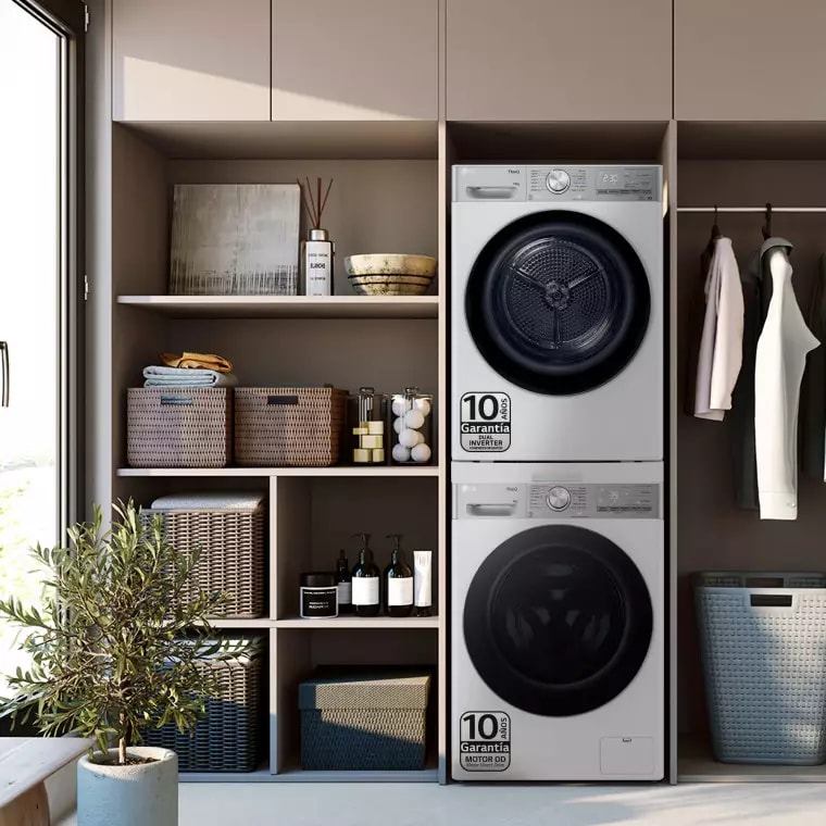 LG Torre de Lavado, Blanca, Lavadora inteligente 9kg, 1400rpm, un 40% mas eficiente que A + Secadora 10kg, A+++, TORRE0910KG.SET