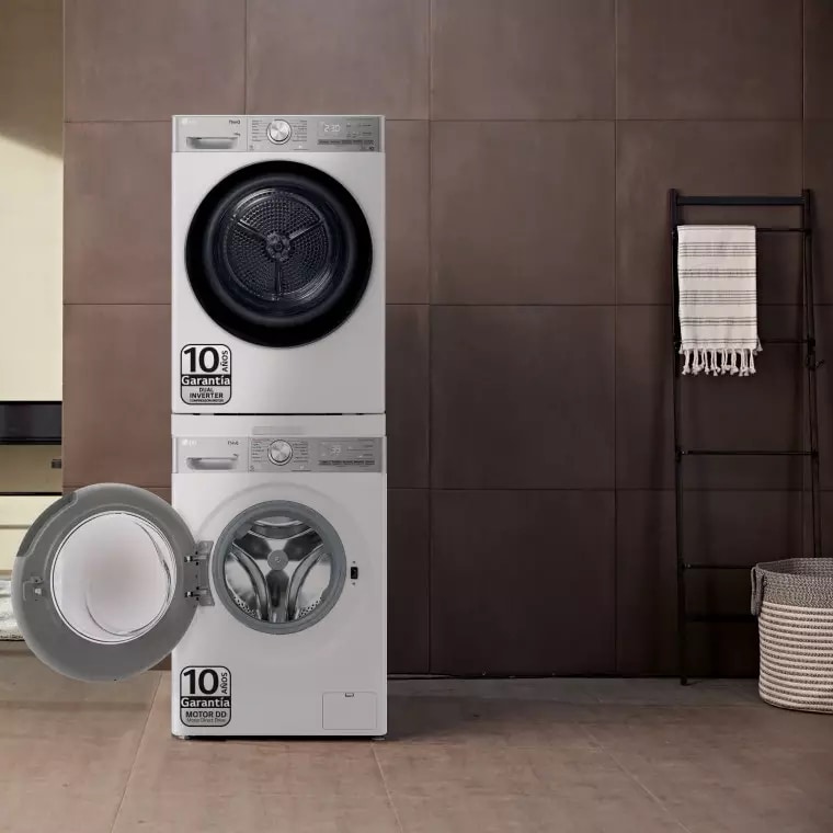 LG Torre de Lavado, Blanca, Lavadora inteligente 9kg, 1400rpm, un 40% mas eficiente que A + Secadora 10kg, A+++, TORRE0910KG.SET