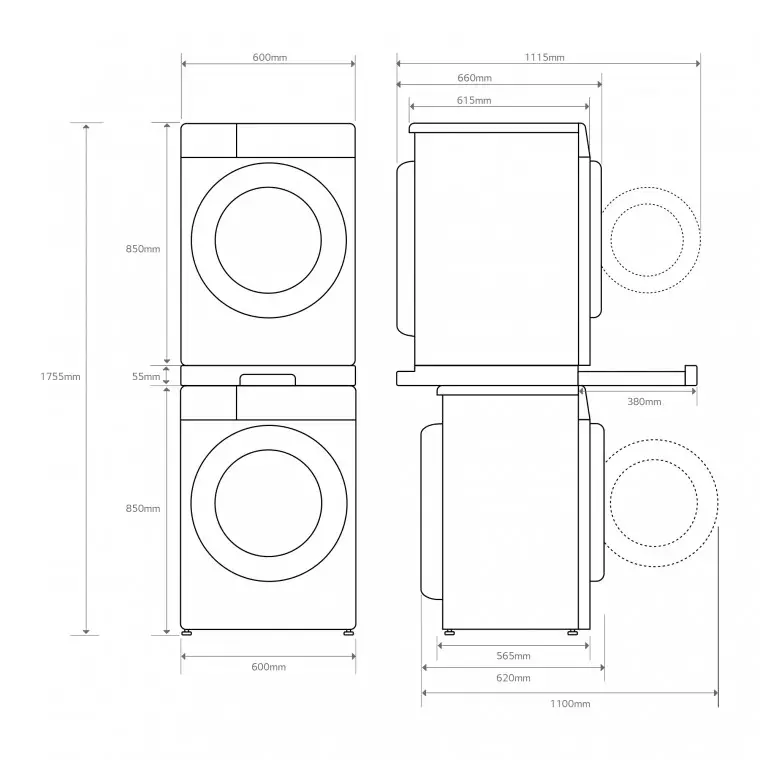 LG Torre de Lavado, Inox, Lavadora inteligente 9kg, 1400rpm, Un 10% mas eficiente que A + Secadora 9kg, A+++, TORREINOX99.SET