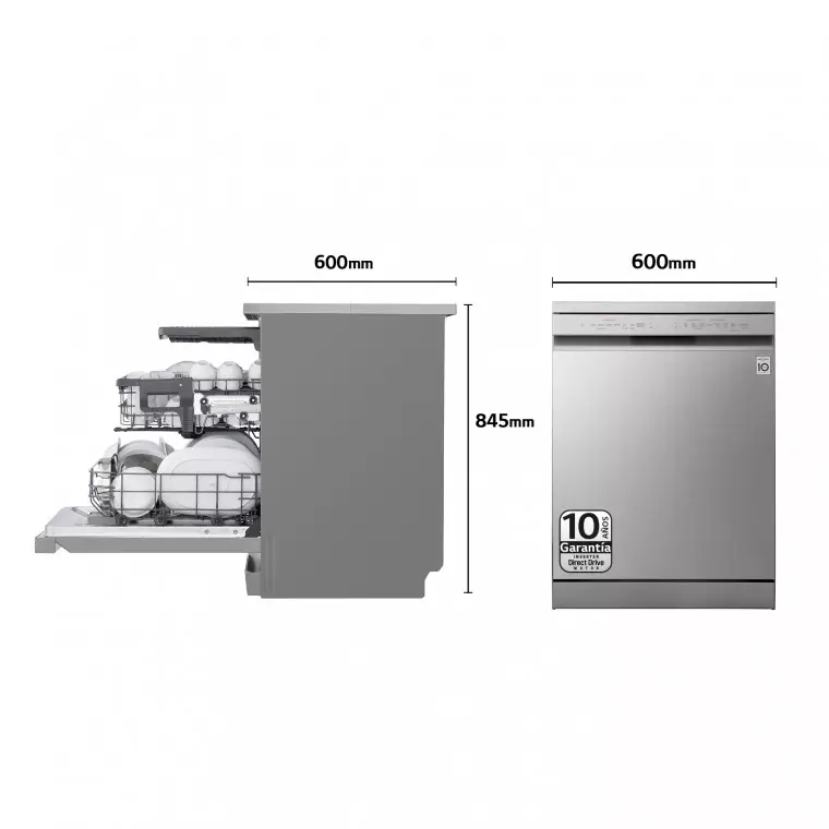 LG Lavavajillas LG QuadWash™, TrueSteam, Inox Antihuellas, clasificación D, tercera bandeja cubiertos, con lavado a vapor, DF243FVS.APYQEES