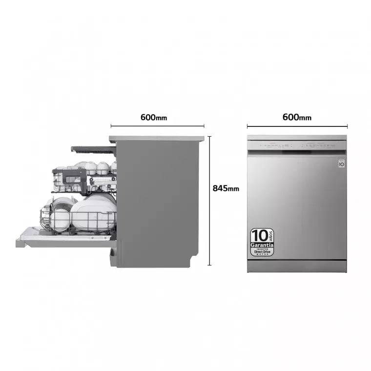 LG Lavavajillas LG QuadWash™, TrueSteam, Inox Antihuellas, clasificación D, tercera bandeja cubiertos, con lavado a vapor, DF243FVS.APYQEES