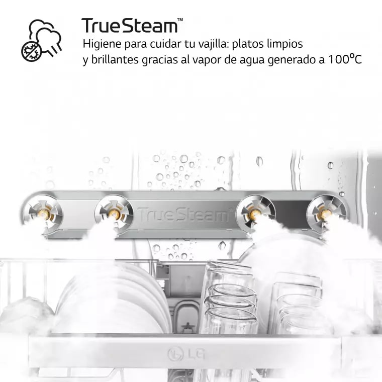 LG Lavavajillas LG QuadWash™, TrueSteam, Inox Antihuellas, clasificación D, tercera bandeja cubiertos, con lavado a vapor, DF243FVS.APYQEES