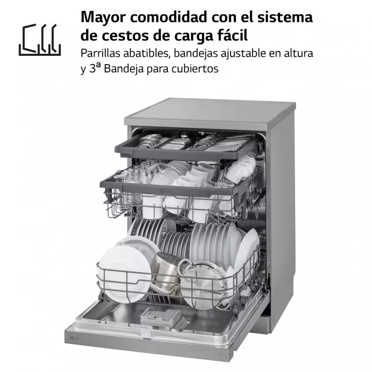 LG Lavavajillas LG QuadWash™, TrueSteam, Inox Antihuellas, clasificación D, tercera bandeja cubiertos, con lavado a vapor, DF243FVS.APYQEES