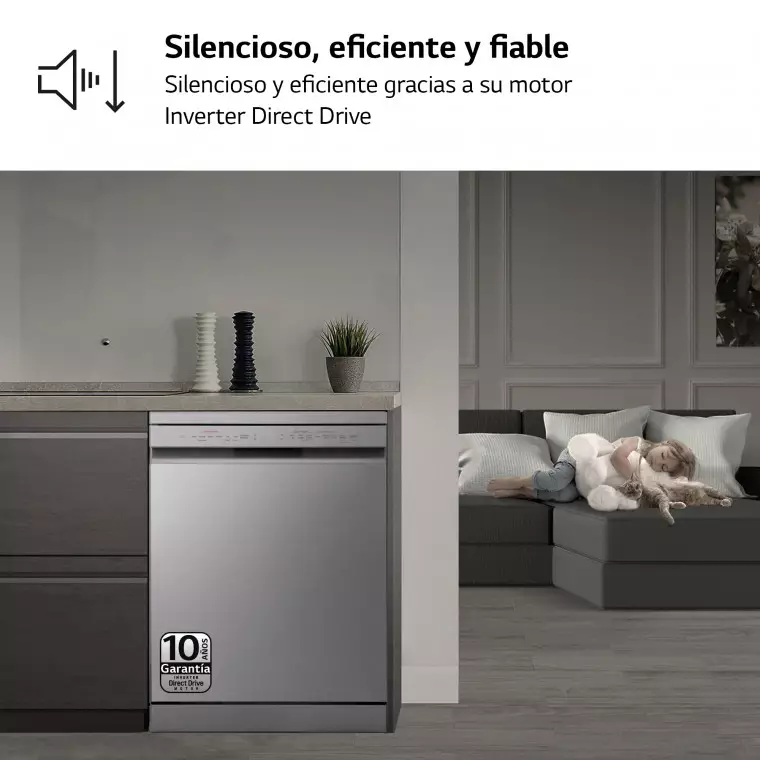 LG Lavavajillas LG QuadWash™, TrueSteam, Inox Antihuellas, clasificación D, tercera bandeja cubiertos, con lavado a vapor, DF243FVS.APYQEES