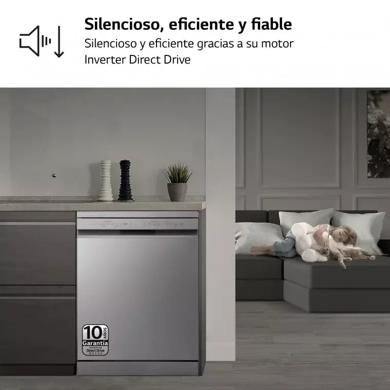LG Lavavajillas LG QuadWash™, TrueSteam, Inox Antihuellas, clasificación D, tercera bandeja cubiertos, con lavado a vapor, DF243FVS.APYQEES