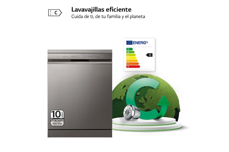 LG Lavavajillas Inox antihuellas con tecnología QuadWash™ , C, con tercera bandeja, DF355FP
