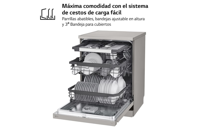 LG Lavavajillas Inox antihuellas con tecnología QuadWash™ , C, con tercera bandeja, DF355FP