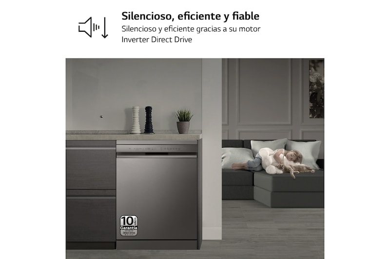 LG Lavavajillas Inox antihuellas con tecnología QuadWash™ , C, con tercera bandeja, DF355FP