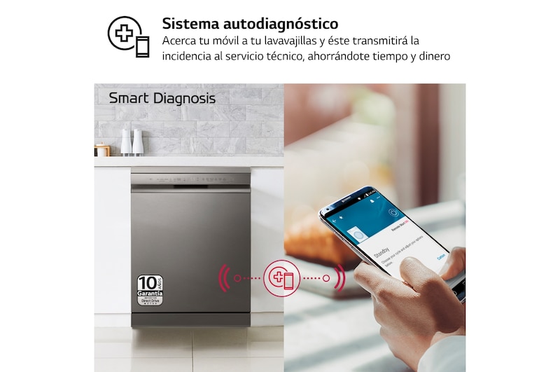 LG Lavavajillas Inox antihuellas con tecnología QuadWash™ , C, con tercera bandeja, DF355FP