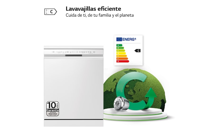 LG Lavavajillas blanco LG QuadWash<sup>TM</sup>, Direct Drive , C, con tercera bandeja, DF355FW