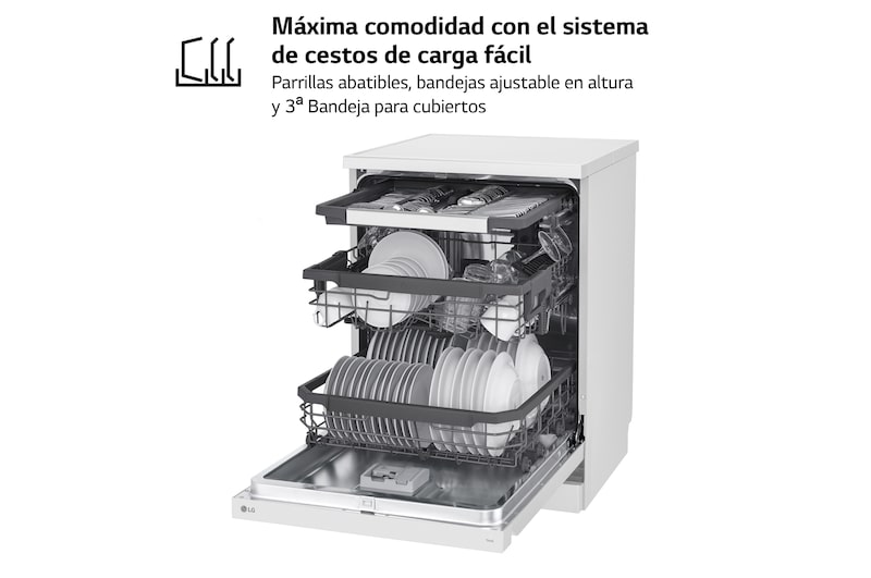 LG Lavavajillas blanco LG QuadWash<sup>TM</sup>, Direct Drive , C, con tercera bandeja, DF355FW