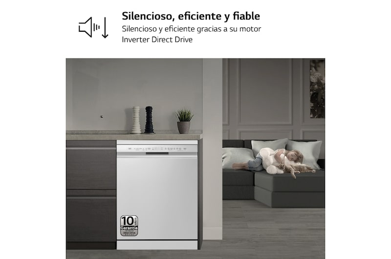 LG Lavavajillas blanco LG QuadWash<sup>TM</sup>, Direct Drive , C, con tercera bandeja, DF355FW