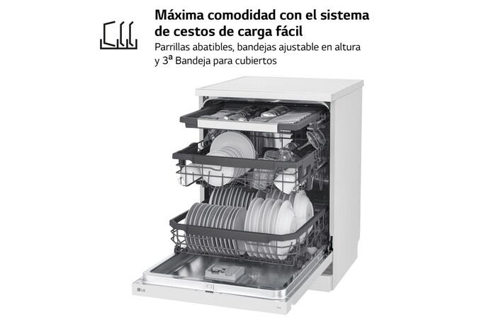 LG Lavavajillas blanco LG QuadWash<sup>TM</sup>, Direct Drive , C, con tercera bandeja, DF355FW
