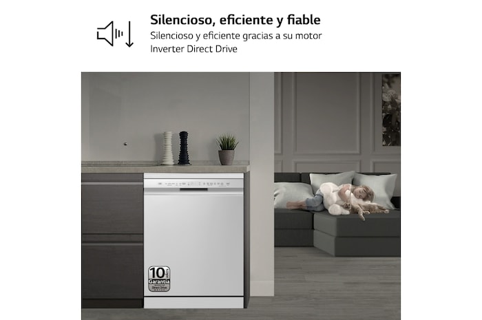 LG Lavavajillas blanco LG QuadWash<sup>TM</sup>, Direct Drive , C, con tercera bandeja, DF355FW