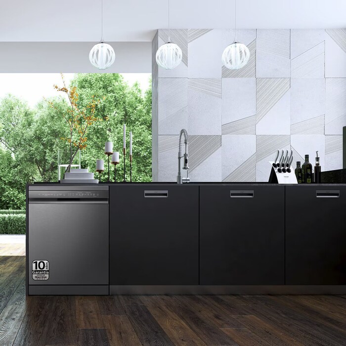 LG Lavavajillas LG QuadWashTM Steam, Acero negro grafito antihuellas, B, con lavado a vapor y tercera bandeja, DF365FMS.ABMQEES
