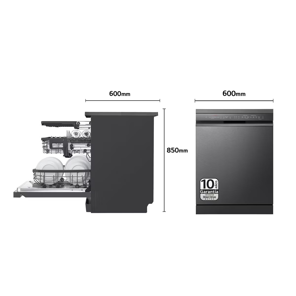 LG Lavavajillas LG QuadWashTM Steam, Acero negro grafito antihuellas, B, con lavado a vapor y tercera bandeja, DF365FMS.ABMQEES