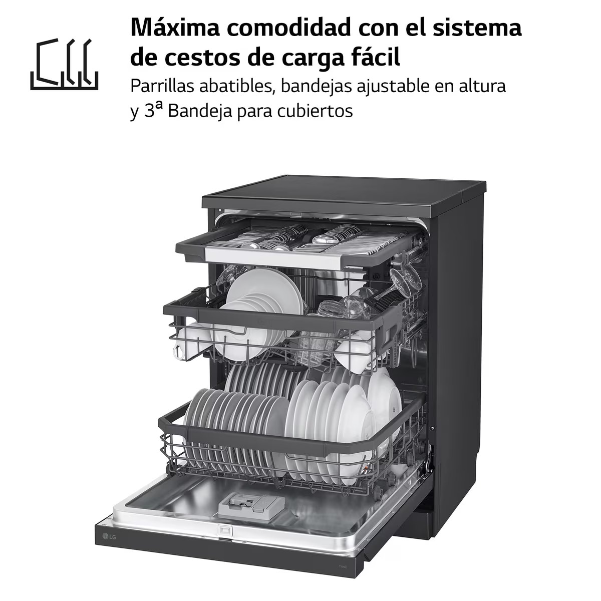 LG Lavavajillas LG QuadWashTM Steam, Acero negro grafito antihuellas, B, con lavado a vapor y tercera bandeja, DF365FMS.ABMQEES