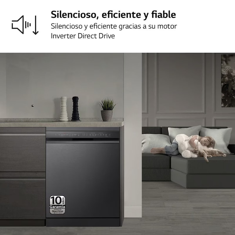 LG Lavavajillas LG QuadWashTM Steam, Acero negro grafito antihuellas, B, con lavado a vapor y tercera bandeja, DF365FMS.ABMQEES