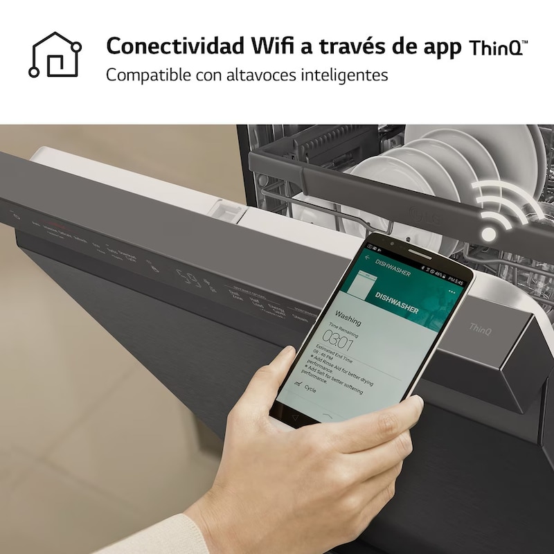 LG Lavavajillas LG QuadWashTM Steam, Acero negro grafito antihuellas, B, con lavado a vapor y tercera bandeja, DF365FMS.ABMQEES
