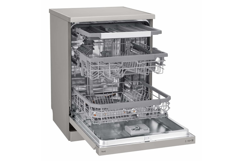 LG Lavavajillas LG QuadWashTM Steam, Acero Inox Antihuellas, B, con lavado a vapor y tercera bandeja, DF365FPS