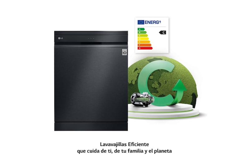 LG Lavavajillas LG QuadWash™ , TrueSteam,  Acero negro mate, clasificación  C, con lavado a vapor y tercera bandeja , DF455HMS