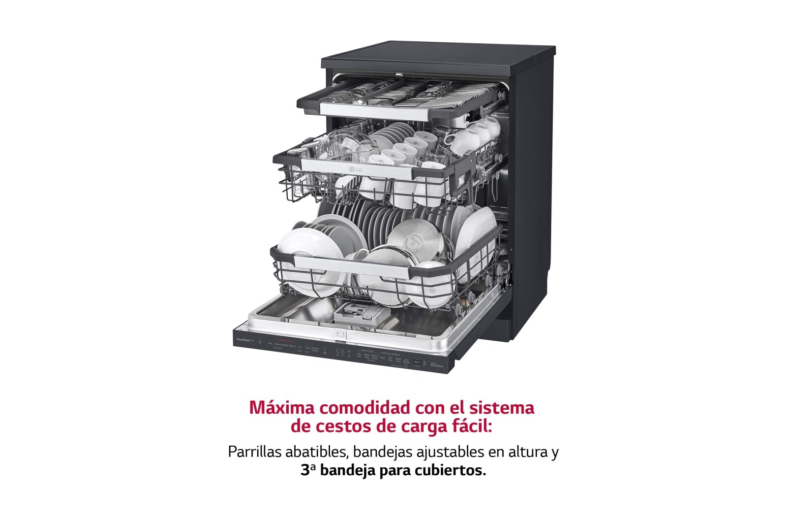 LG Lavavajillas LG QuadWash™ , TrueSteam,  Acero negro mate, clasificación  C, con lavado a vapor y tercera bandeja , DF455HMS