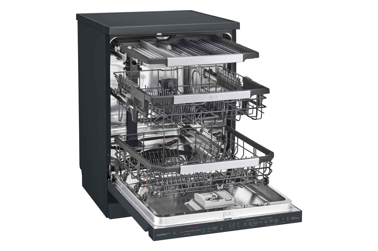 LG Lavavajillas LG QuadWash™ , TrueSteam,  Acero negro mate, clasificación  C, con lavado a vapor y tercera bandeja , DF455HMS