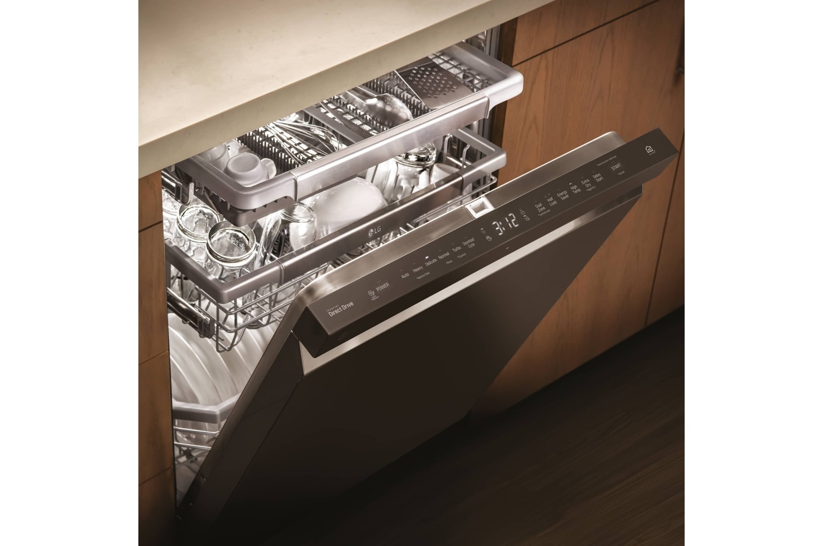 LG Lavavajillas LG QuadWash™ , TrueSteam,  Acero negro mate, clasificación  C, con lavado a vapor y tercera bandeja , DF455HMS