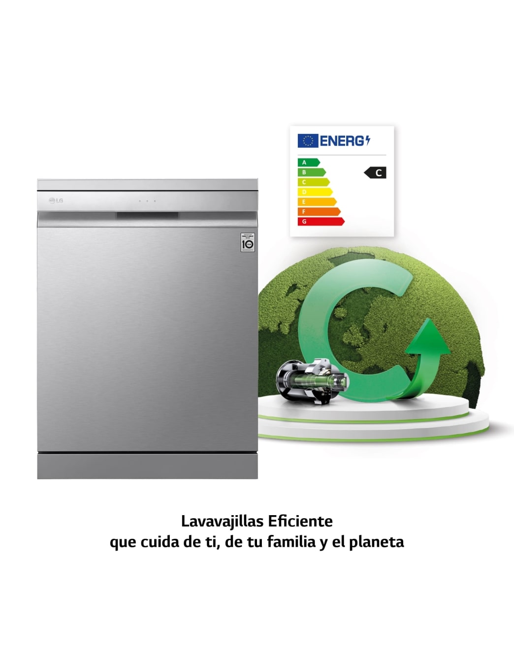 LG Lavavajillas LG QuadWashTM , TrueSteam,  Acero inoxidable antihuellas, clasificación  C, con lavado a vapor y tercera bandeja , DF455HSS.OBSEXC