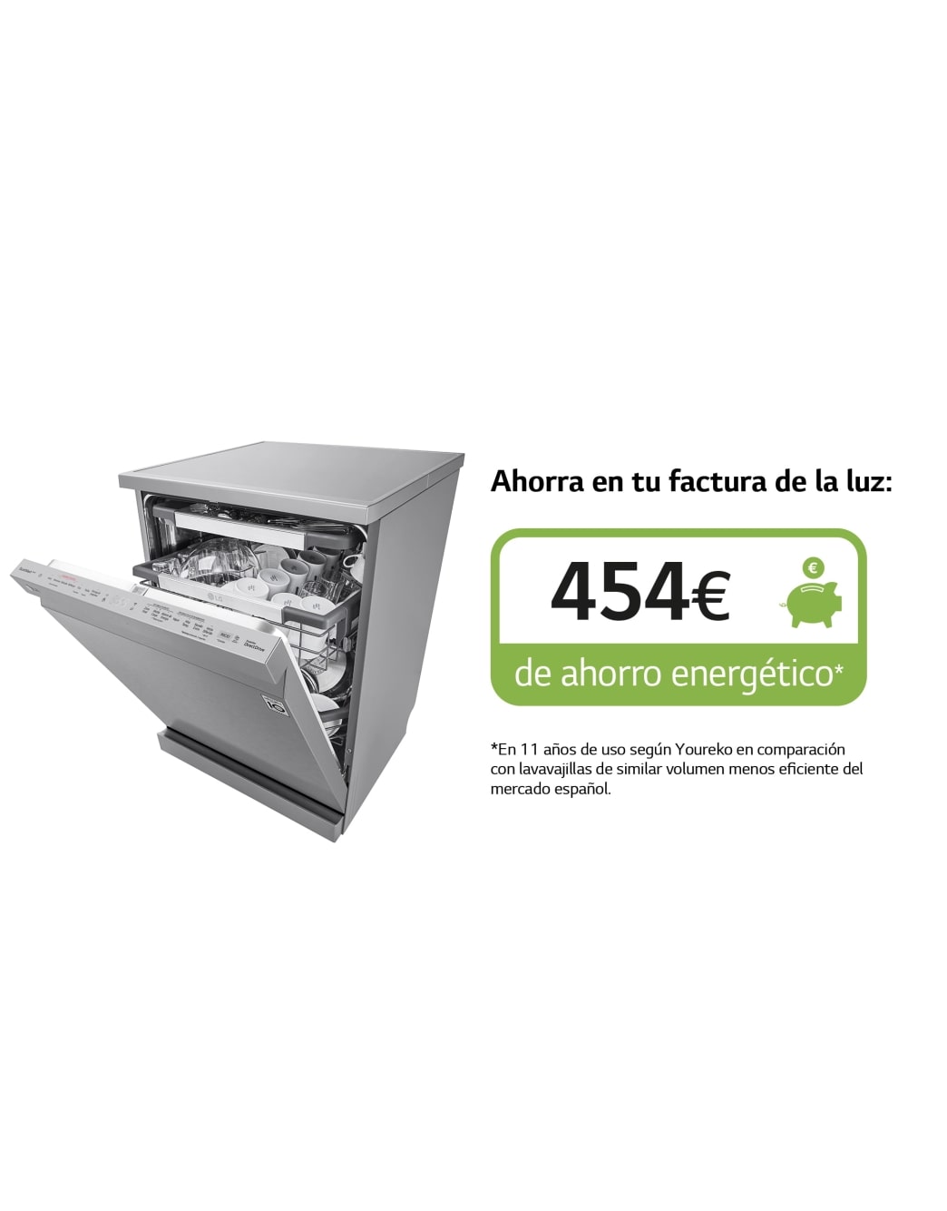 LG Lavavajillas LG QuadWashTM , TrueSteam,  Acero inoxidable antihuellas, clasificación  C, con lavado a vapor y tercera bandeja , DF455HSS.OBSEXC