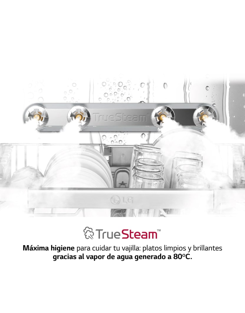 LG Lavavajillas LG QuadWashTM , TrueSteam,  Acero inoxidable antihuellas, clasificación  C, con lavado a vapor y tercera bandeja , DF455HSS.OBSEXC