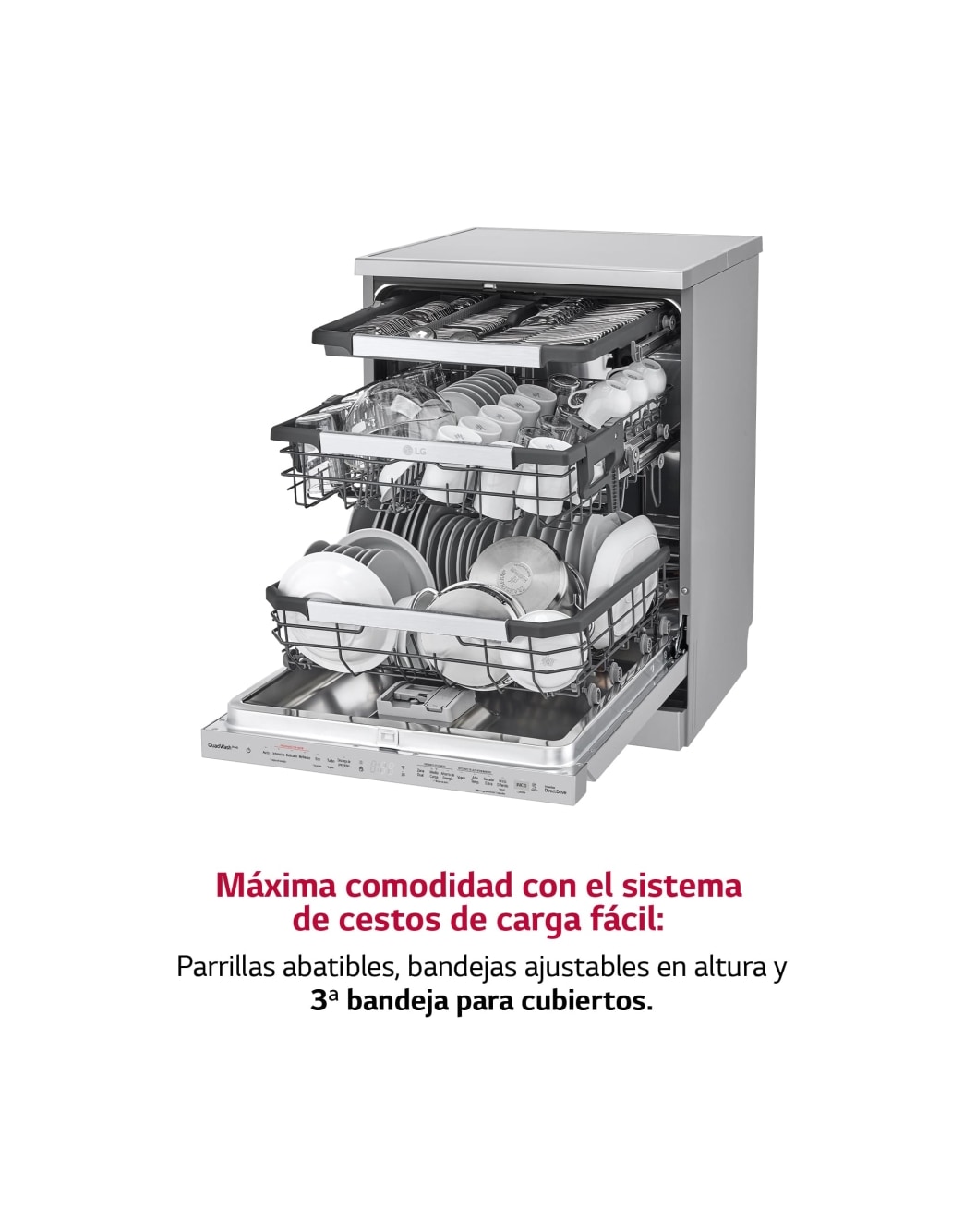 LG Lavavajillas LG QuadWashTM , TrueSteam,  Acero inoxidable antihuellas, clasificación  C, con lavado a vapor y tercera bandeja , DF455HSS.OBSEXC