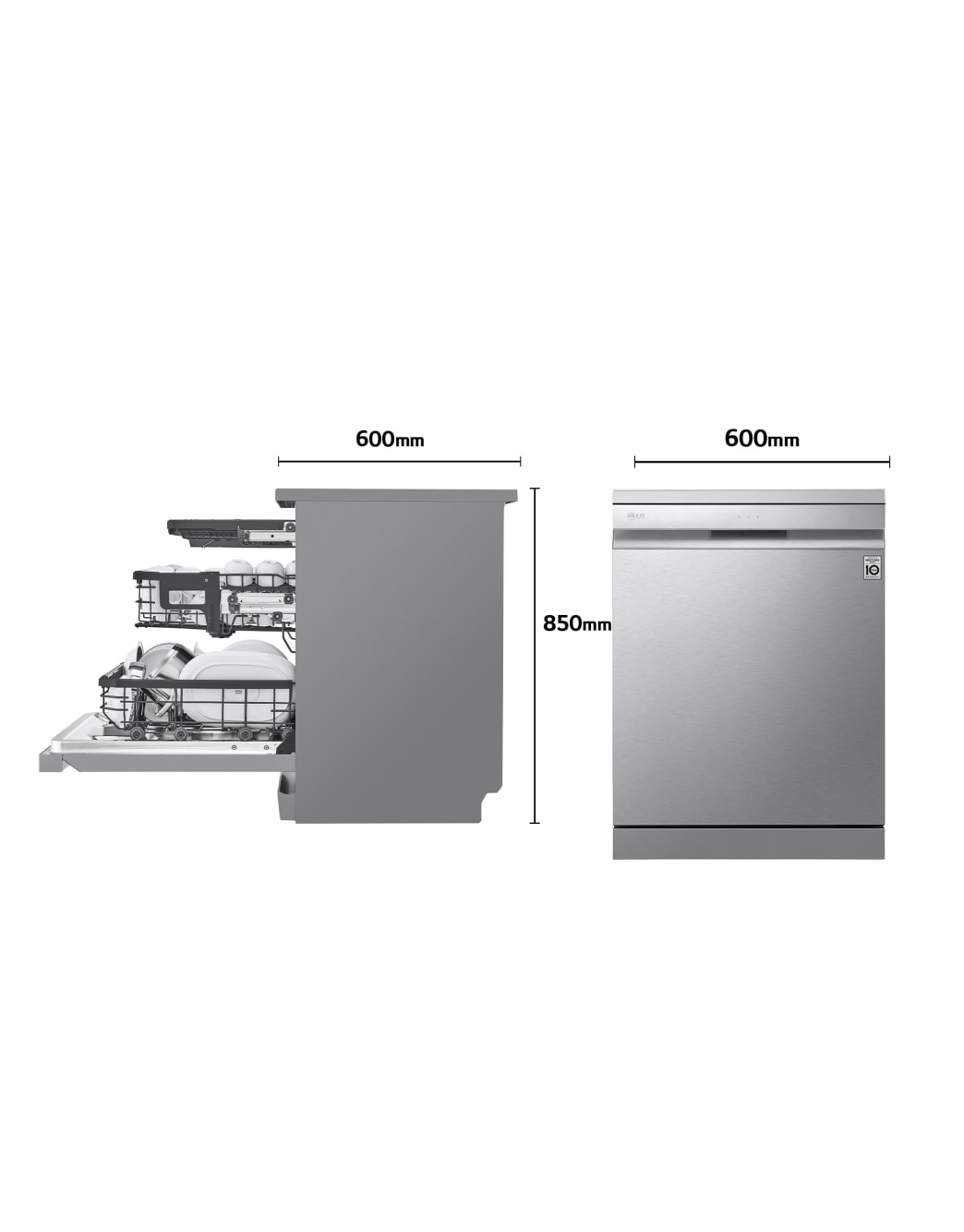 LG Lavavajillas LG QuadWashTM , TrueSteam,  Acero inoxidable antihuellas, clasificación  C, con lavado a vapor y tercera bandeja , DF455HSS.OBSEXC