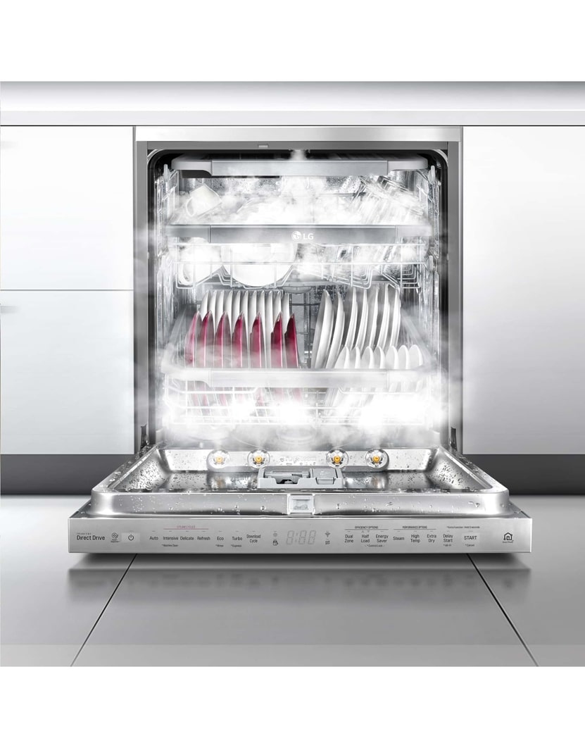 LG Lavavajillas LG QuadWashTM , TrueSteam,  Acero inoxidable antihuellas, clasificación  C, con lavado a vapor y tercera bandeja , DF455HSS.OBSEXC