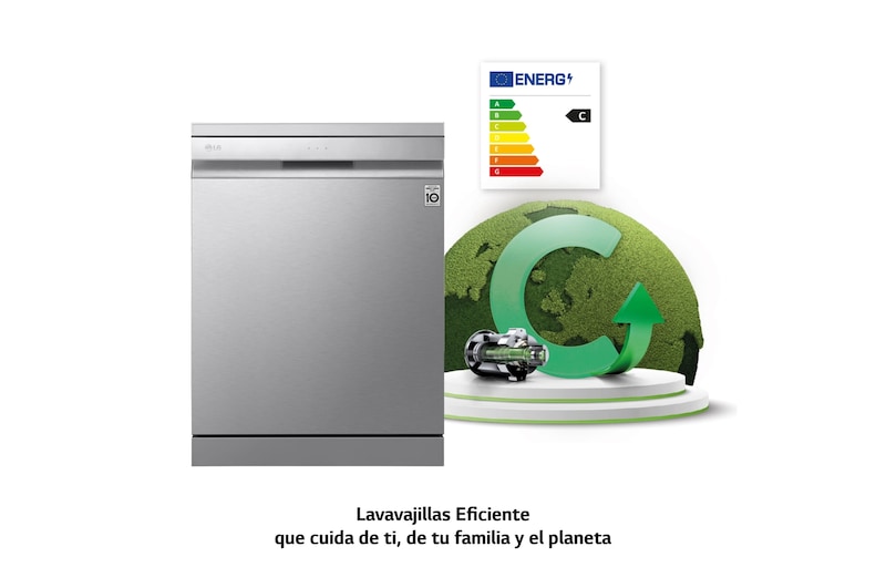 LG Outlet Lavavajillas LG QuadWashTM , TrueSteam, Acero inoxidable antihuellas, clasificación C, con lavado a vapor y tercera bandeja, DF455HSS.OUTLET