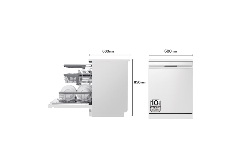 LG Lavavajillas LG QuadWash<sup>TM</sup> Steam,Blanco,C, con lavado a vapor y tercera bandeja, DF455HWS
