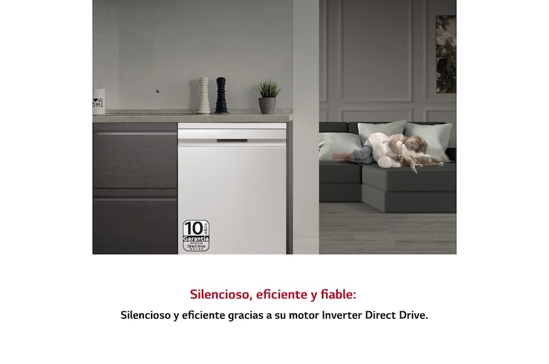 LG Lavavajillas LG QuadWash<sup>TM</sup> Steam,Blanco,C, con lavado a vapor y tercera bandeja, DF455HWS
