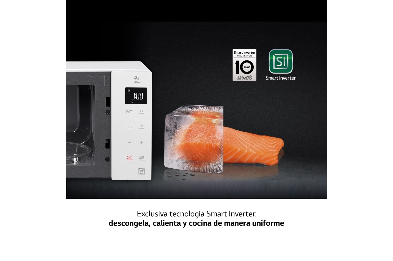 LG Microondas Grill Blanco Smart Inverter 1000W de 25 litros, MH6535GDH