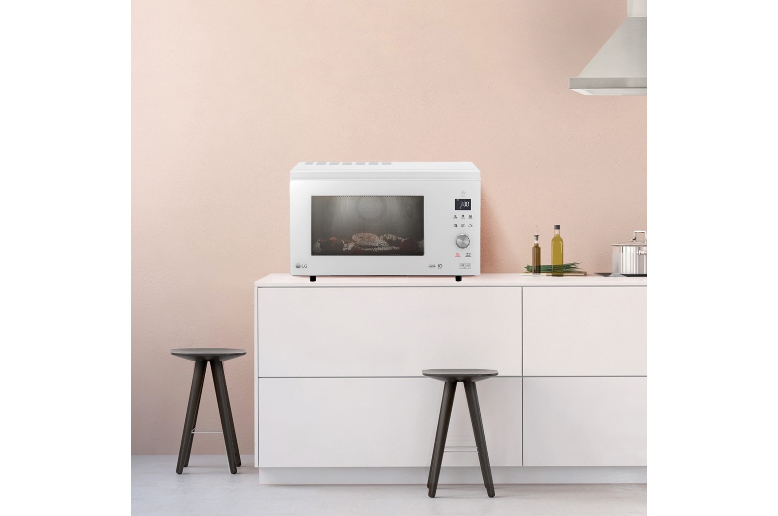 LG Microondas Grill Blanco Smart Inverter 1000W de 25 litros, MH6535GDH