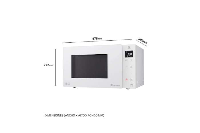 LG Microondas Grill Blanco Smart Inverter 1000W de 25 litros, MH6535GDH