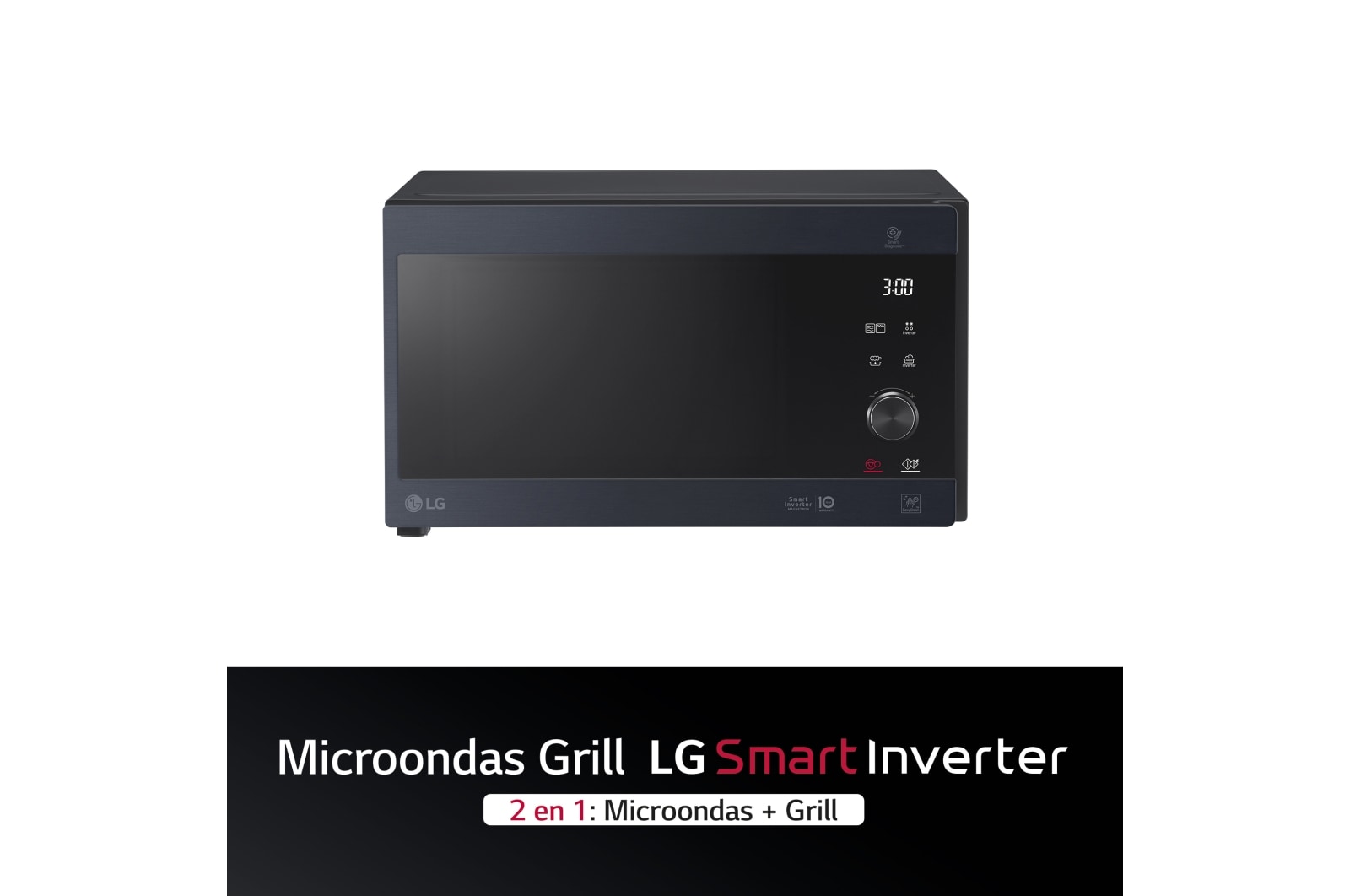 LG Microondas Grill Smart Inverter 1000W de 25 litros, Acero negro, MH6565CPW