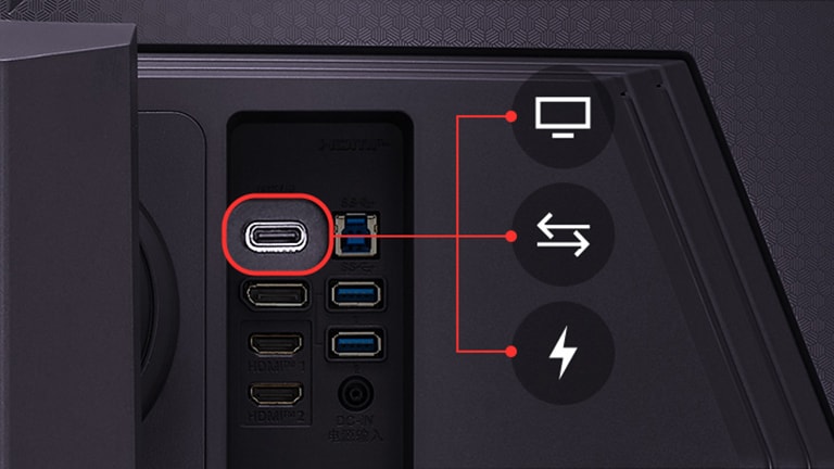 Hay varios puertos en la parte posterior del monitor, incluido el puerto USB tipo-C.