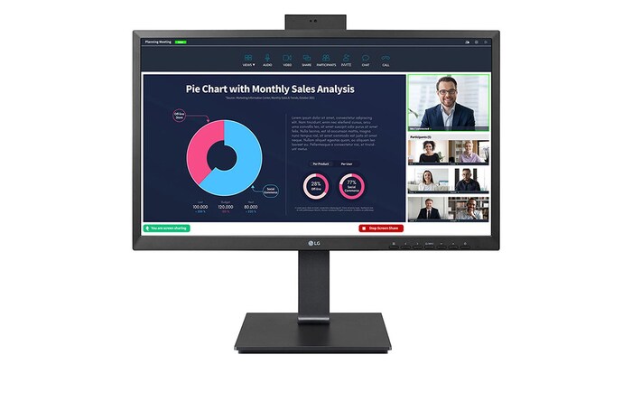 LG 24BP750C-C -Monitor LED EDGE LG con Panel IPS: 1920x1080p, 16:9, 250 cd/m², 1000:1. Webcam FHD (2MP, 30fps) con micrófono integrado. DPx1, HDMIx1 . Regulable en altura e inclinacion, Giro y pivotable, 24BP750C-B