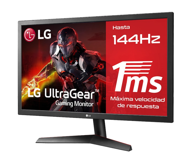 LG 24GN53A-B - Monitor Gaming LG UltraGear (Panel TN: 1920x1080p, 16:9, 300 cd/m², 1000:1, 144Hz, 1ms); entradas: DP x1, HDMI x2; AMD FreeSync 2; Regulable en inclinación, F, 24GN53A-B