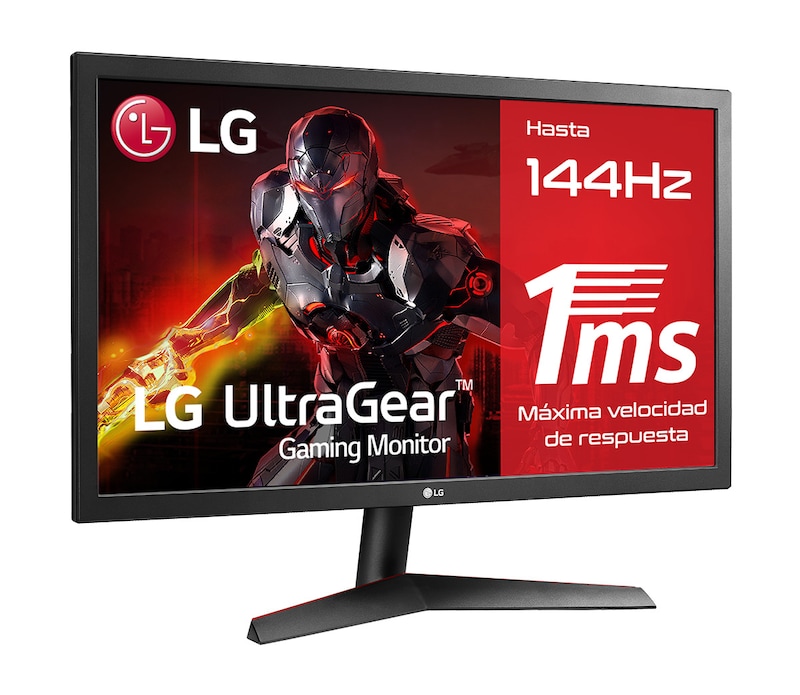 LG 24GN53A-B - Monitor Gaming LG UltraGear (Panel TN: 1920x1080p, 16:9, 300 cd/m², 1000:1, 144Hz, 1ms); entradas: DP x1, HDMI x2; AMD FreeSync 2; Regulable en inclinación, F, 24GN53A-B