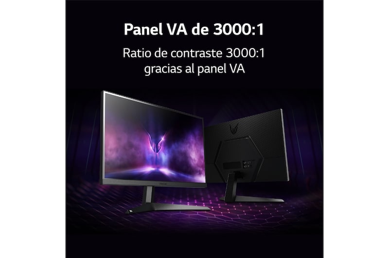 LG Monitor gaming LG UltraGear (Panel VA: 1920x1080p, 16:9, 250 cd/m², 3000:1, 165Hz, 1ms); entradas: DP x1, HDMI x2; AMD FreeSync™ Premium; Regulable en inclinación, 24GQ50FW-B