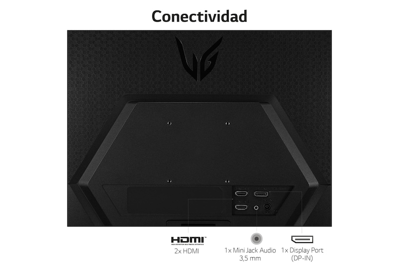 LG Monitor gaming LG UltraGear (Panel VA: 1920x1080p, 16:9, 250 cd/m², 3000:1, 165Hz, 1ms); entradas: DP x1, HDMI x2; AMD FreeSync™ Premium; Regulable en inclinación, 24GQ50FW-B